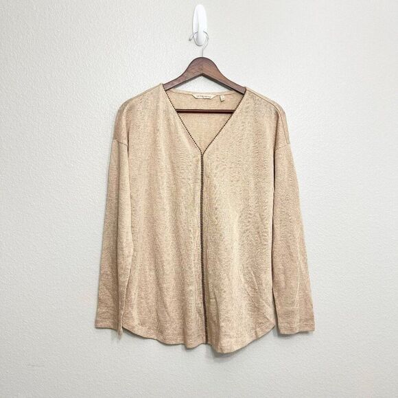 Soft Surroundings Okko Knit Top Size Small Women's Beige Embellished Bead Detail - Picture 1 of 6